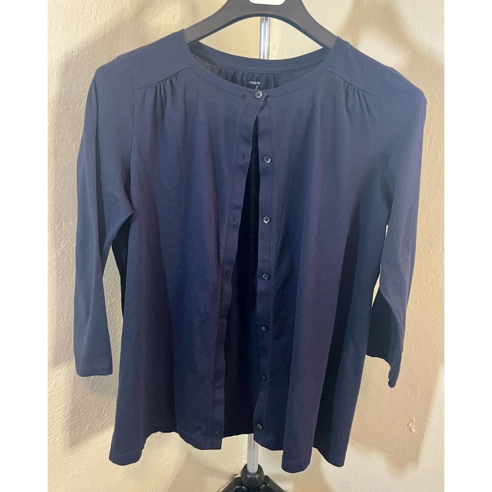 Lands' End Navy Blue 100% Cotton Button-Front Cardigan Tunic - Size L (10)